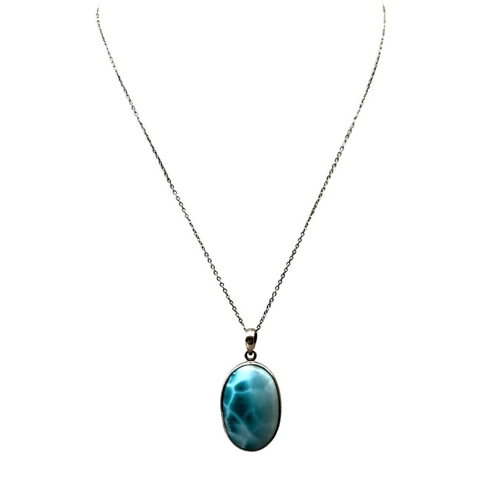 Larimar and Sterling Silver Oval Pendant Necklace